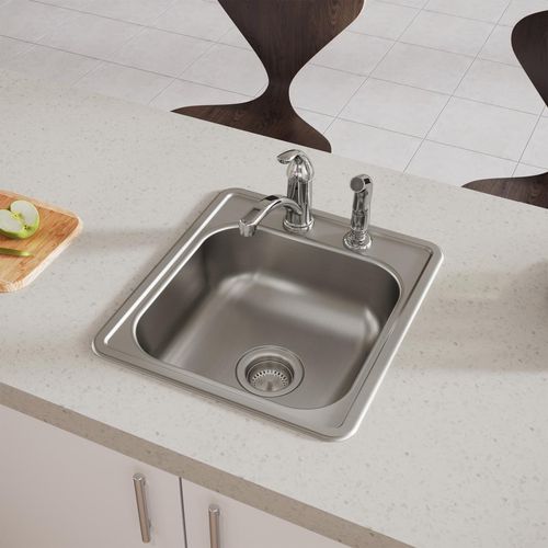 Main product image of Dayton Stainless Steel 17" x 19" x 6-1/8" 2-Hole Single Bowl Drop-in Bar Sink