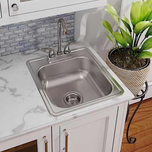 Main product image of Dayton Stainless Steel 17" x 19" x 6-1/8" 3-Hole Single Bowl Drop-in Bar Sink