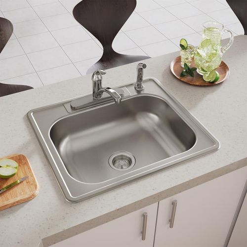 Main product image of Dayton Stainless Steel 25" x 21-1/4" x 6-9/16" 4-Hole Single Bowl Drop-in Sink