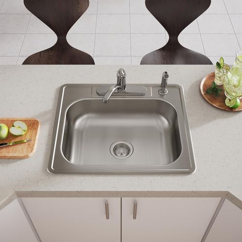 Main product image of Dayton Stainless Steel 25" x 21-1/4" x 6-9/16" 4-Hole Single Bowl Drop-in Sink