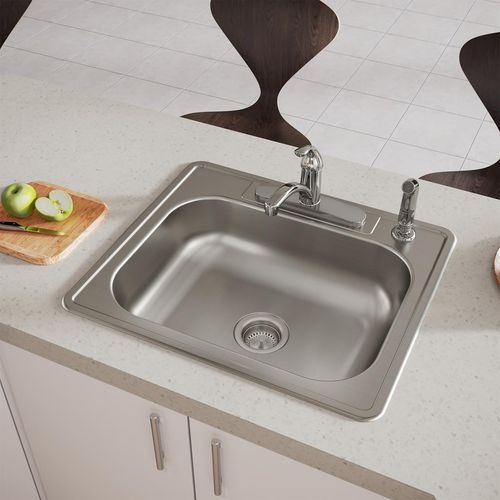 Main product image of Dayton Stainless Steel 25" x 21-1/4" x 6-9/16" 4-Hole Single Bowl Drop-in Sink