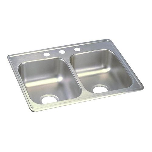 Main product image of Dayton Stainless Steel 25" x 19" x 6-5/16" 3-Hole Equal Double Bowl Drop-in Sink