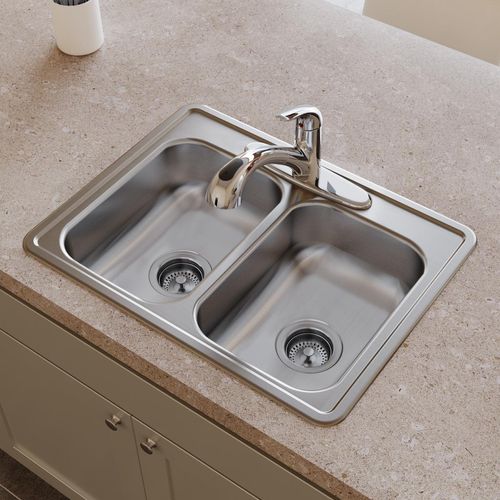 Main product image of Dayton Stainless Steel 25" x 19" x 6-5/16" 3-Hole Equal Double Bowl Drop-in Sink