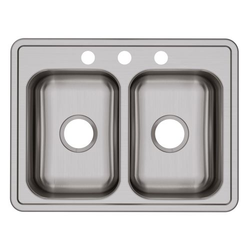 Main product image of Dayton Stainless Steel 25" x 19" x 6-5/16" 3-Hole Equal Double Bowl Drop-in Sink