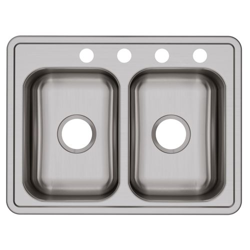 Main product image of Dayton Stainless Steel 25" x 19" x 6-5/16" 4-Hole Equal Double Bowl Drop-in Sink