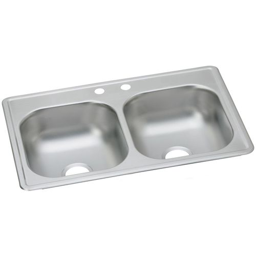 Main product image of Dayton Stainless Steel 33" x 19" x 6-7/16" 2-Hole Equal Double Bowl Drop-in Sink
