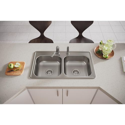 Main product image of Dayton Stainless Steel 33" x 19" x 6-7/16" 2-Hole Equal Double Bowl Drop-in Sink