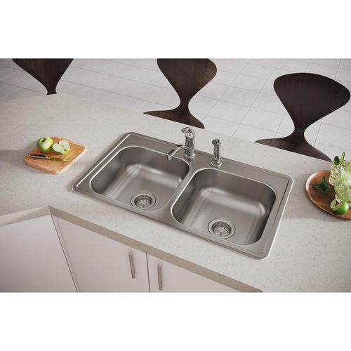 Main product image of Dayton Stainless Steel 33" x 19" x 6-7/16" 2-Hole Equal Double Bowl Drop-in Sink