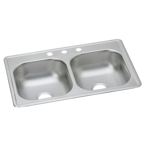 Main product image of Dayton Stainless Steel 33" x 19" x 6-7/16" 3-Hole Equal Double Bowl Drop-in Sink