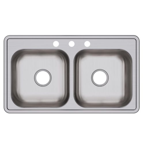 Main product image of Dayton Stainless Steel 33" x 19" x 6-7/16" 3-Hole Equal Double Bowl Drop-in Sink