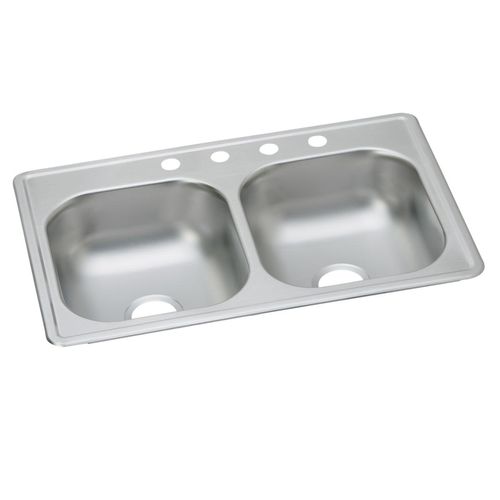Main product image of Dayton Stainless Steel 33" x 19" x 6-7/16" 4-Hole Equal Double Bowl Drop-in Sink