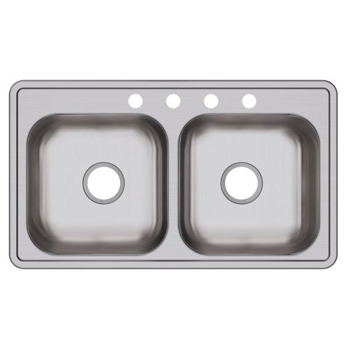 Main product image of Dayton Stainless Steel 33" x 19" x 6-7/16" 4-Hole Equal Double Bowl Drop-in Sink