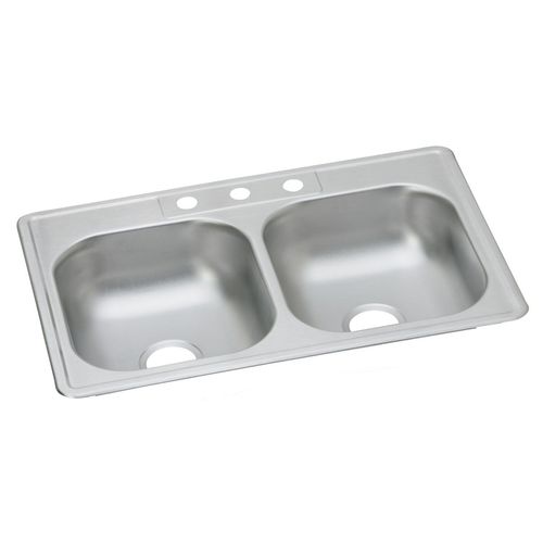 Main product image of Dayton Stainless Steel 33" x 21-1/4" x 6-9/16" 3-Hole Equal Double Bowl Drop-in Sink