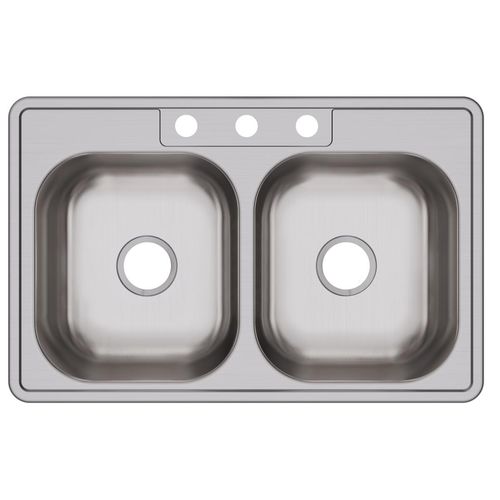 Main product image of Dayton Stainless Steel 33" x 21-1/4" x 6-9/16" 3-Hole Equal Double Bowl Drop-in Sink