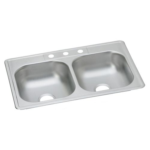 Main product image of Dayton Stainless Steel 33" x 22" x 6-9/16" 3-Hole Equal Double Bowl Drop-in Sink