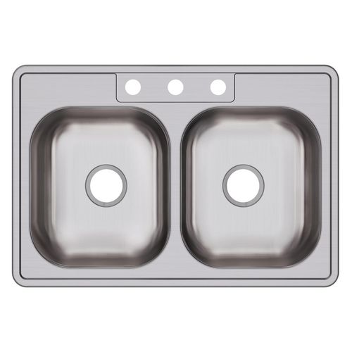 Main product image of Dayton Stainless Steel 33" x 22" x 6-9/16" 3-Hole Equal Double Bowl Drop-in Sink