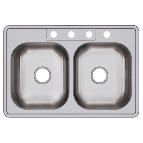 Main product image of Dayton Stainless Steel 33" x 22" x 6-9/16" 4-Hole Equal Double Bowl Drop-in Sink