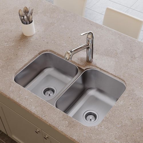 Main product image of Dayton Stainless Steel 31-3/4" x 20-1/2" x 10" 40/60 Double Bowl Undermount Sink