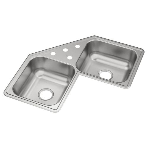 Main product image of Dayton Stainless Steel 31-7/8" x 31-7/8" x 7" 4-Hole Equal Double Bowl Corner Sink