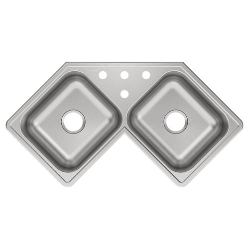 Main product image of Dayton Stainless Steel 31-7/8" x 31-7/8" x 7" 4-Hole Equal Double Bowl Corner Sink