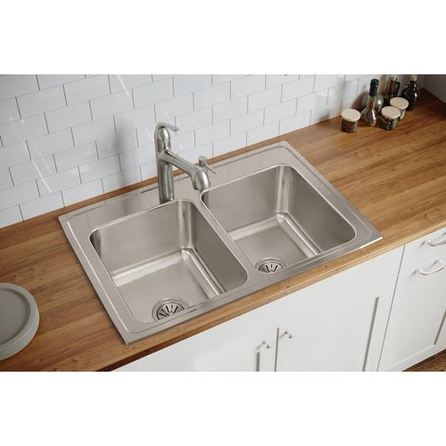 Main product image of Lustertone Classic Stainless Steel 33" x 22" x 12-1/8" 1-Hole Equal Double Bowl Drop-in Sink