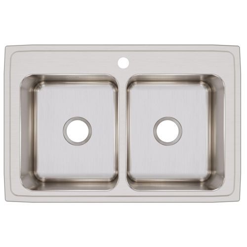 Main product image of Lustertone Classic Stainless Steel 33" x 22" x 12-1/8" 1-Hole Equal Double Bowl Drop-in Sink