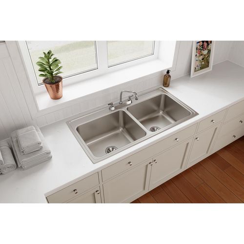 Main product image of Lustertone Classic Stainless Steel 43" x 22" x 10-1/8" Equal Double Bowl Drop-in Sink