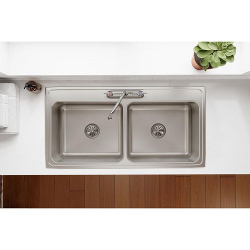Main product image of Lustertone Classic Stainless Steel 43" x 22" x 10-1/8" Equal Double Bowl Drop-in Sink