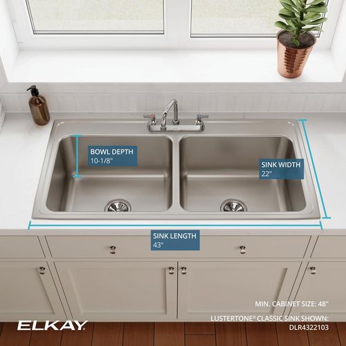 Main product image of Lustertone Classic Stainless Steel 43" x 22" x 10-1/8" Equal Double Bowl Drop-in Sink