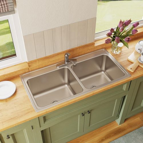 Main product image of Lustertone Classic Stainless Steel 43" x 22" x 12-1/8" Equal Double Bowl Drop-in Sink