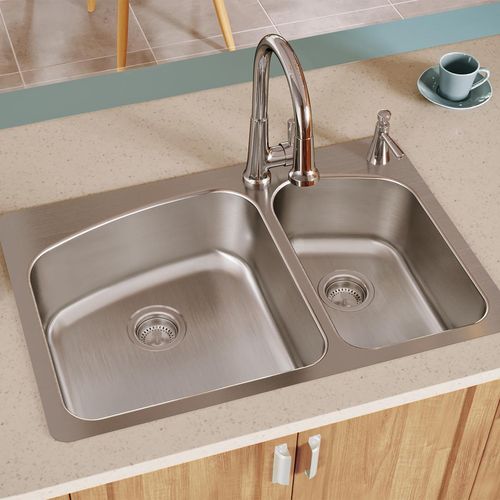 Main product image of Dayton Stainless Steel 33" x 22" x 8" 2RHole 60/40 Double Bowl Dual Mount Sink