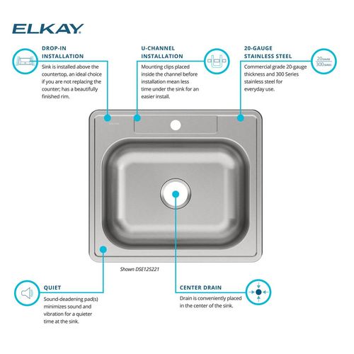 Main product image of Dayton Stainless Steel 25" x 22" x 8-1/16" 1-Hole Single Bowl Drop-in Sink