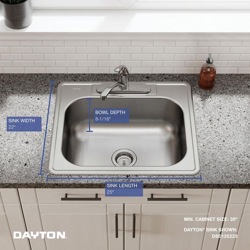 Main product image of Dayton Stainless Steel 25" x 22" x 8-1/16" 3-Hole Single Bowl Drop-in Sink