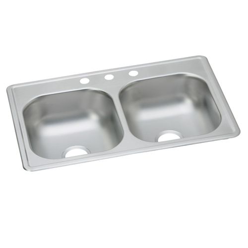 Main product image of Dayton Stainless Steel 33" x 19" x 8" 3-Hole Equal Double Bowl Drop-in Sink