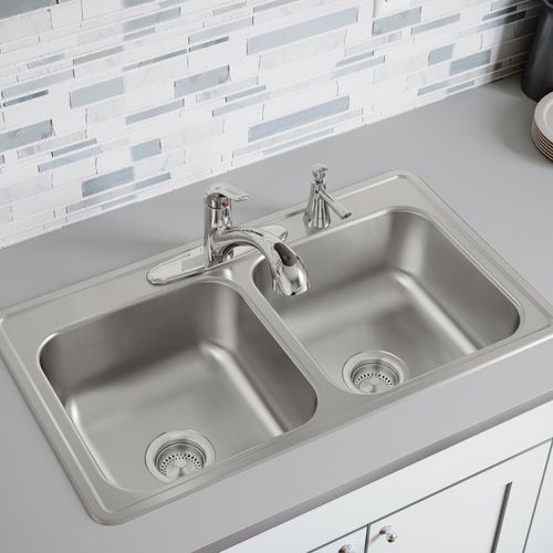 Main product image of Dayton Stainless Steel 33" x 19" x 8" 3-Hole Equal Double Bowl Drop-in Sink