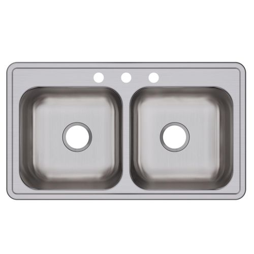 Main product image of Dayton Stainless Steel 33" x 19" x 8" 3-Hole Equal Double Bowl Drop-in Sink