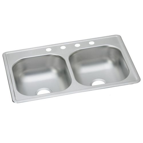 Main product image of Dayton Stainless Steel 33" x 19" x 8" 4-Hole Equal Double Bowl Drop-in Sink