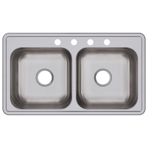 Main product image of Dayton Stainless Steel 33" x 19" x 8" 4-Hole Equal Double Bowl Drop-in Sink