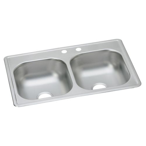 Main product image of Dayton Stainless Steel 33" x 19" x 8" MR2-Hole Equal Double Bowl Drop-in Sink