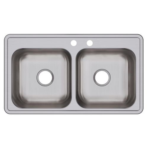 Main product image of Dayton Stainless Steel 33" x 19" x 8" MR2-Hole Equal Double Bowl Drop-in Sink