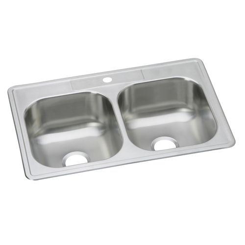 Main product image of Dayton Stainless Steel 33" x 22" x 8-1/16" 1-Hole Equal Double Bowl Drop-in Sink