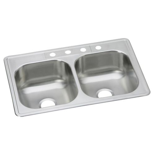Main product image of Dayton Stainless Steel 33" x 22" x 8-1/16" 4-Hole Equal Double Bowl Drop-in Sink