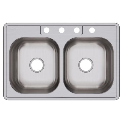 Main product image of Dayton Stainless Steel 33" x 22" x 8-1/16" 4-Hole Equal Double Bowl Drop-in Sink