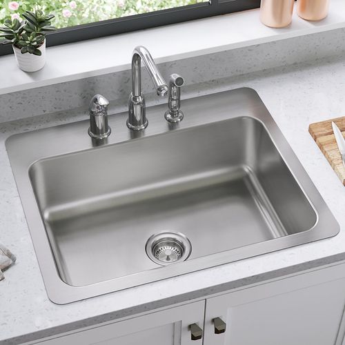 Main product image of Dayton Stainless Steel 27" x 22" x 8" 3-Hole Single Bowl Dual Mount Sink