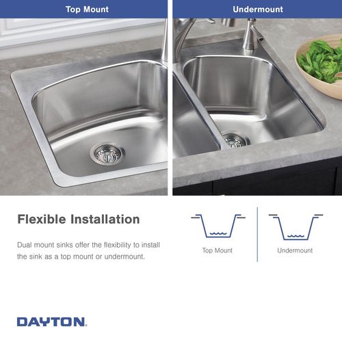 Main product image of Dayton Stainless Steel 27" x 22" x 8" 3-Hole Single Bowl Dual Mount Sink