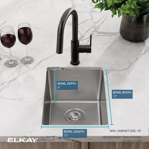 Main product image of Crosstown 18 Gauge Stainless Steel 13-1/2" x 18-1/2" x 9" Single Bowl Undermount Bar Sink