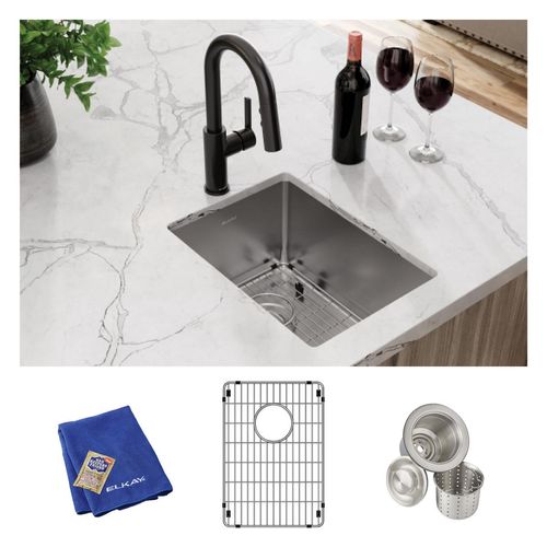 Main product image of Crosstown 18 Gauge Stainless Steel 13-1/2" x 18-1/2" x 9" Single Bowl Undermount Bar Sink Kit