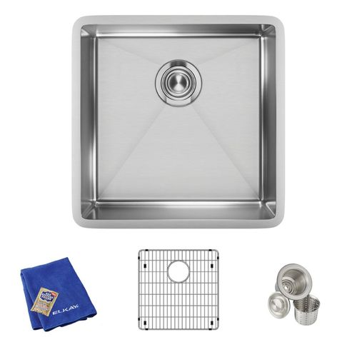 Main product image of Crosstown 18 Gauge Stainless Steel 18-1/2" x 18-1/2" x 9" Single Bowl Undermount Sink Kit
