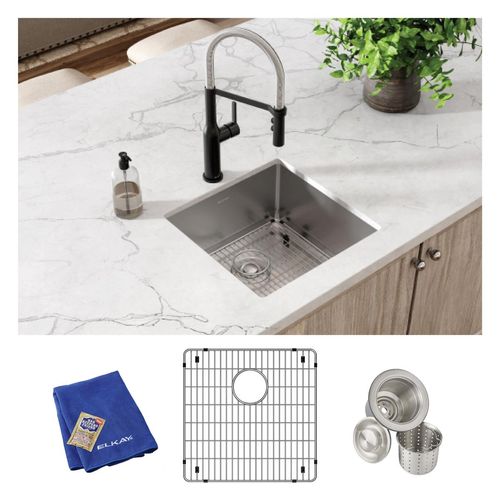 Main product image of Crosstown 18 Gauge Stainless Steel 18-1/2" x 18-1/2" x 9" Single Bowl Undermount Sink Kit