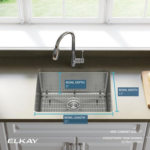 Main product image of Crosstown 18 Gauge Stainless Steel 22-1/2" x 18-1/2" x 9" Single Bowl Undermount Sink Kit